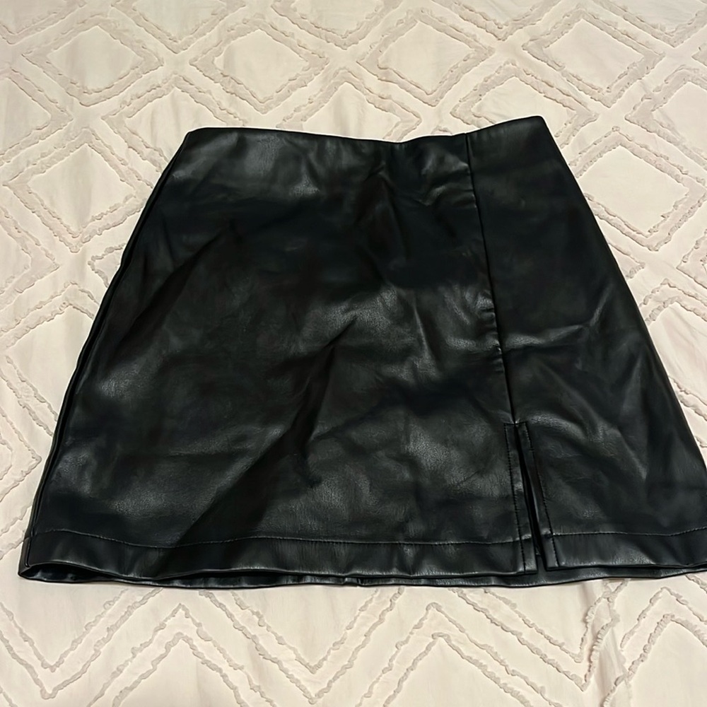 Black leather mini skirt